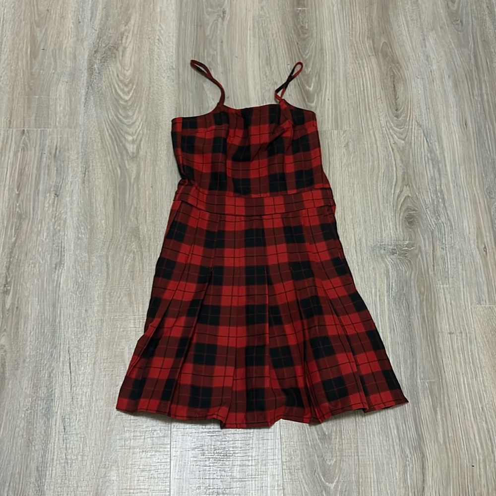 Red plaid strap dress